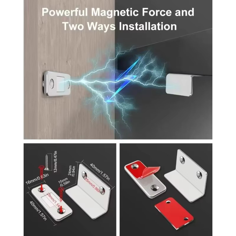 GUOFEI Magnetischer Türverschluss in Silber – Unsichtbare und bohrfreie Halterung für Schränke und Schiebetüren - Bild 2