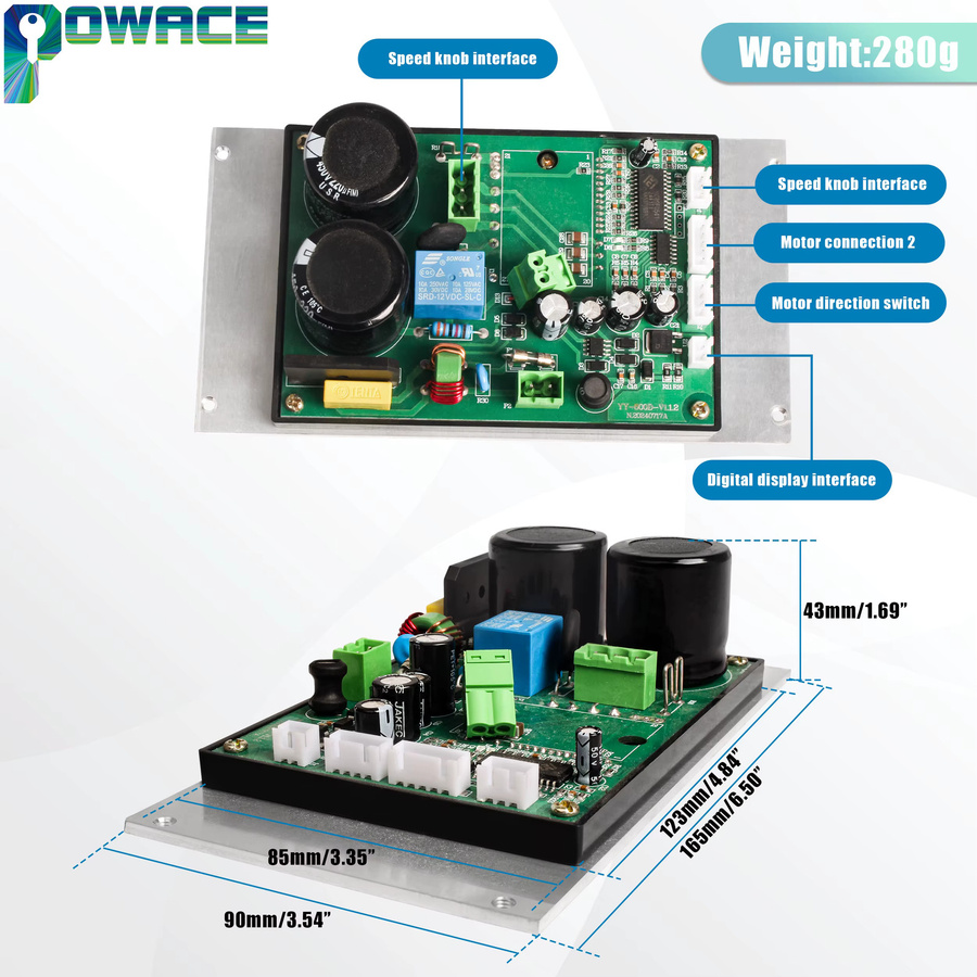 POWACE DC bürstenloser Spindelmotor mit Hauptsteuerplatine und Verkabelung für Drehmaschinen CD-210V MX-210V WM-210V, 1,1 kW, Schwarz - Bild 5