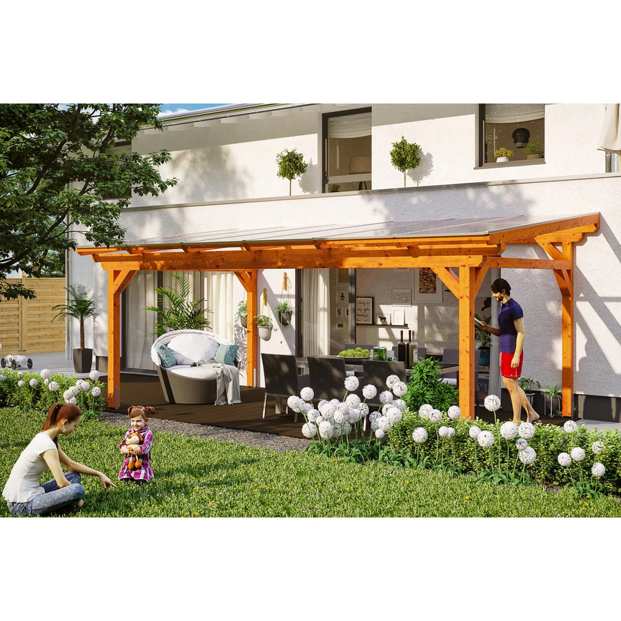 Skan Holz Terrassenüberdachung Sanremo aus Leimholz Eiche hell mit Polycarbonat-Dach B/B: 648 x 250 cm - Bild 2