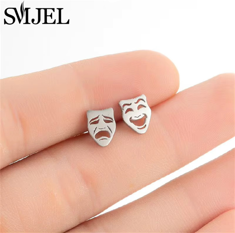 SMJEL Ohrstecker Masken, Edelstahl, Silber, Unisex, minimalistisch - Bild 2
