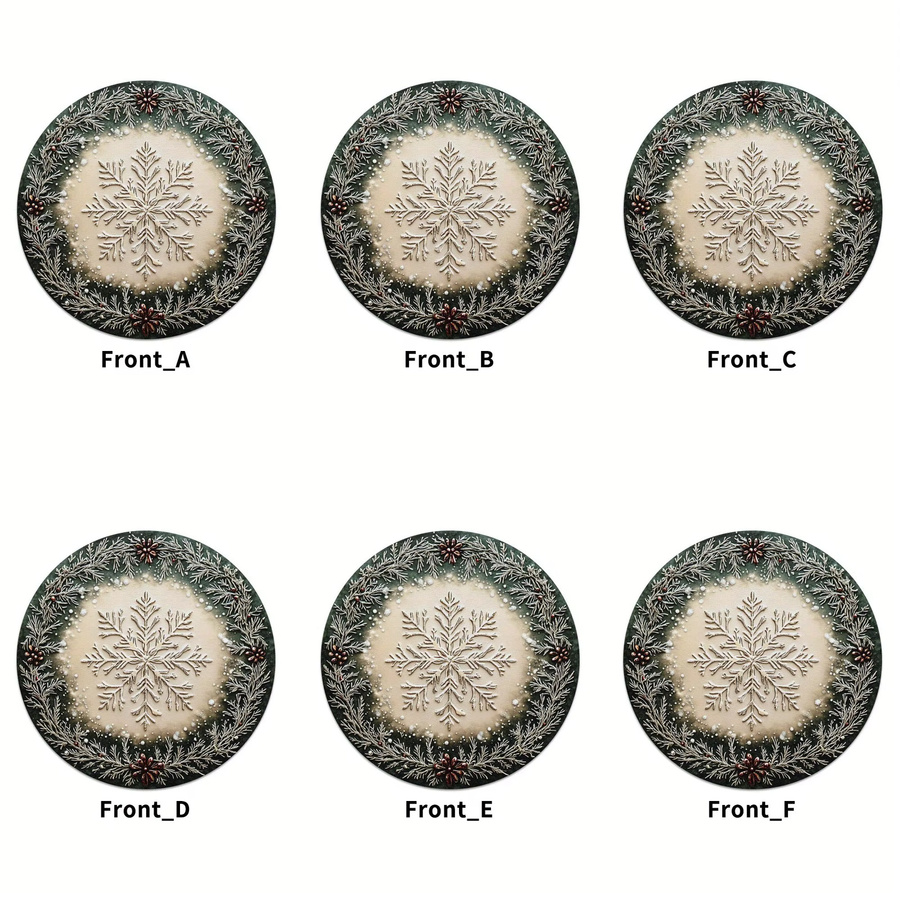 VIKAMA 6er Set Weihnachts-Tischsets mit Kiefernzweig und Schneeflocken für deine festliche Tischdekoration - Bild 4