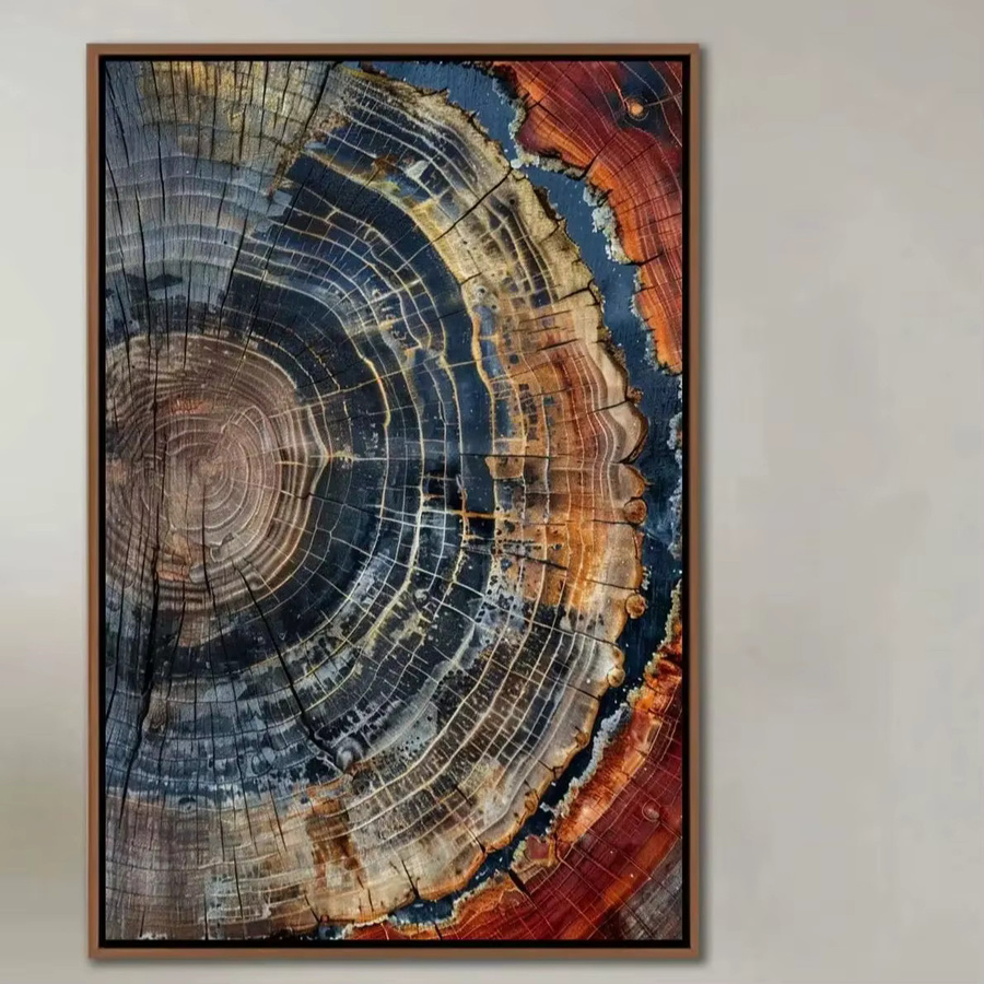 Abstrakte Baumring Wandkunst von SHENCHEN, bunte minimalistische Leinwanddekoration in Rechteckform, mehrfarbig - Bild 4