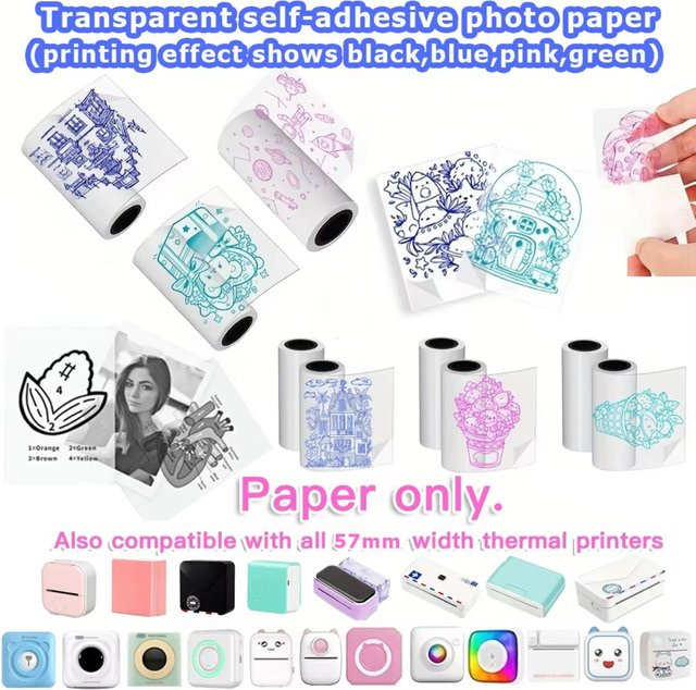 Peripage Transparente Thermoaufkleber Glänzend für Fotonotizen Breite: 57 mm, passend für T02 M03 M04 Peripage A6 Paperang C9 X5 X6 - Bild 1
