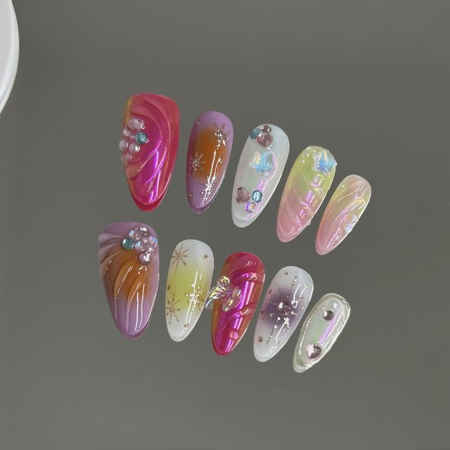 YADORNOS Press on Nails Aurora Butterfly Star, 10 Stück, Glänzend - Bild 1