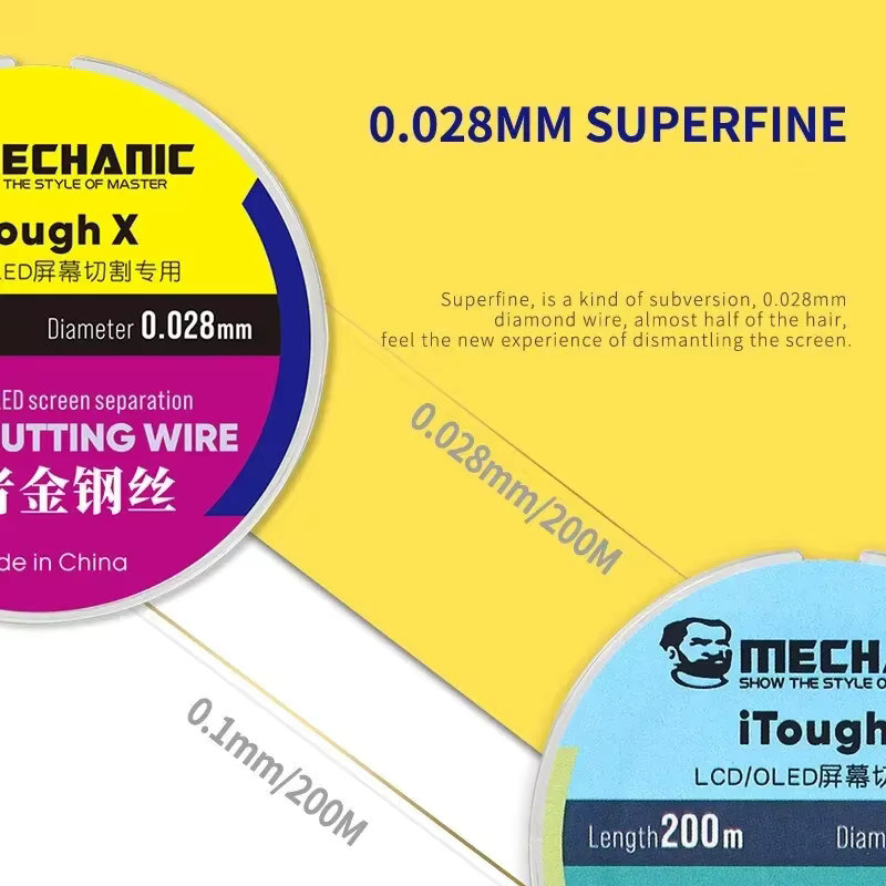 MECHANIC IT Stahldraht aus Edelstahl in Silber für das Schneiden von LCD-OLED-Bildschirmen, Durchmesser: 0,028–0,1 mm, Länge: 200 m - Bild 4