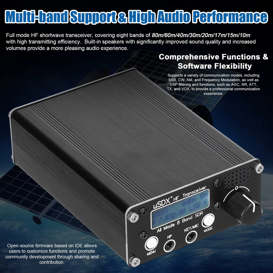 uSDR uSDX+ V2 SDR-Transceiver in Schwarz, 8 Bänder All-Mode Kurzwellen-Transceiver mit SSB, CW, AM, QRP und BNC-Antennenanschluss - Bild 2