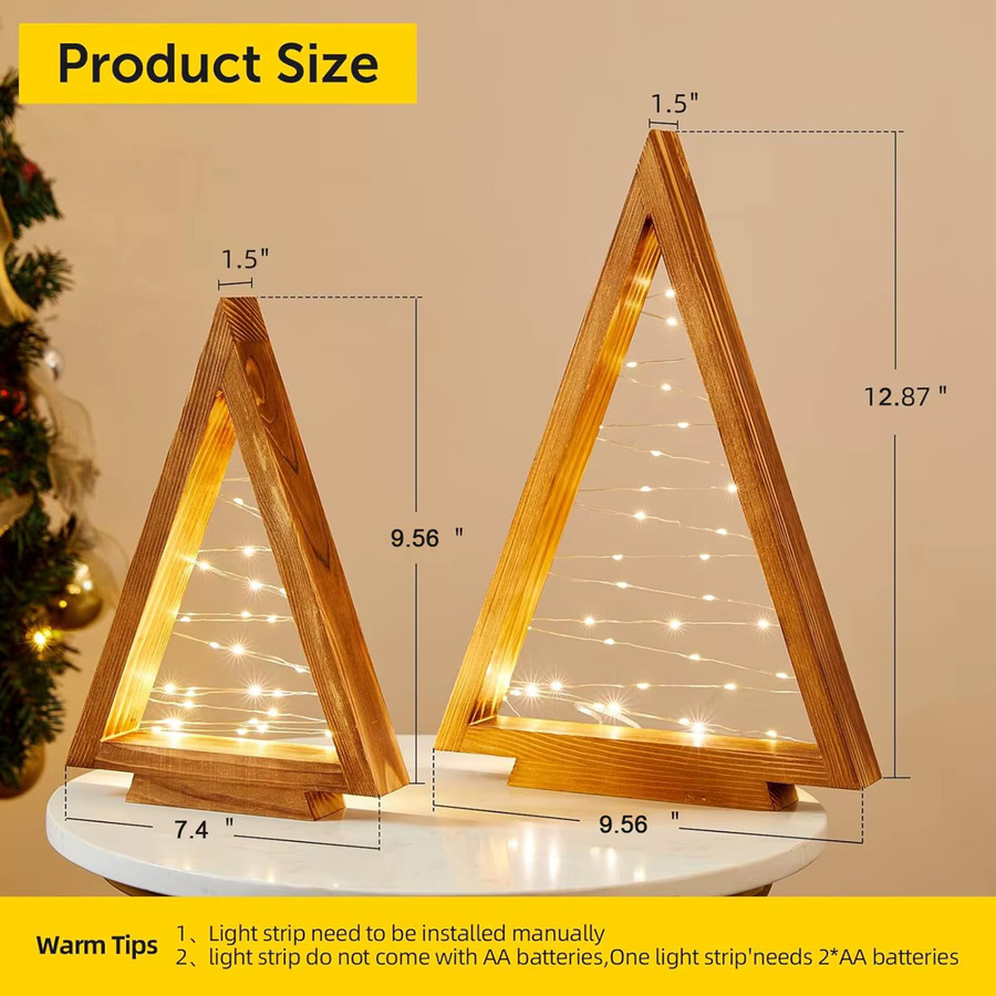 Peach Forest 2er-Set Weihnachtsbaum aus Holz mit Lichtern in Braun für moderne Bauernhaus-Dekoration - Bild 2