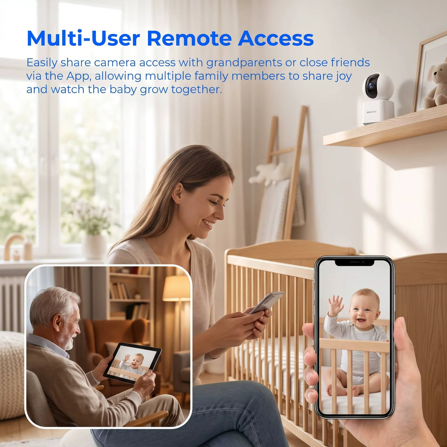 ARCCTV 2K Babyphone-Kamera mit WLAN, HD-Auflösung, Zwei-Wege-Kommunikation, IR-Nachtsicht und 360° PTZ-Funktion mit automatischer Verfolgung in Weiß - Bild 6