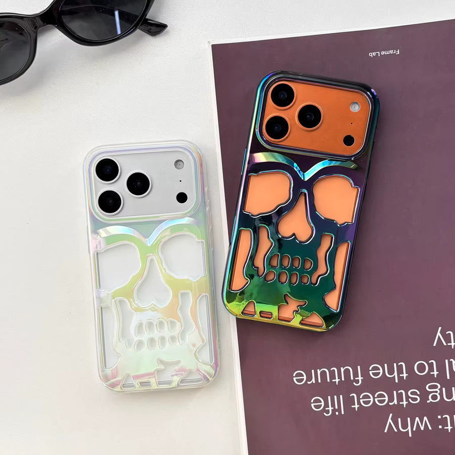 Stoßfeste iPhone Schutzhülle mit illustriertem Skelett-Schädel-Design in Multicolor für Apple iPhone 17 16 15 14 13 12 Pro Max - Bild 2
