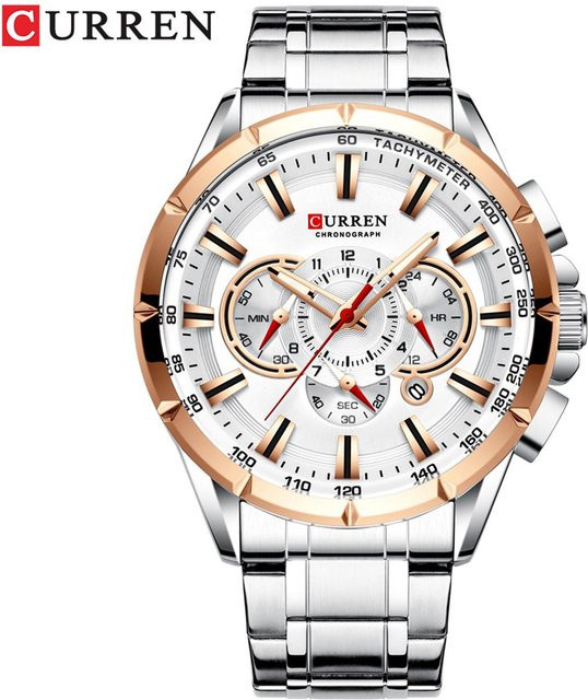 CURREN Armbanduhr, Quarz, Edelstahl, Silber/Weiß, Herren - Bild 1
