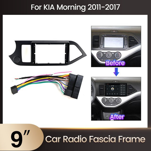 MEKEDE 9-Zoll Intelligentes Autoradio mit Kunststoffrahmen und Kabelset in Schwarz passend für Kia Morning News 2011-2017 - Bild 1