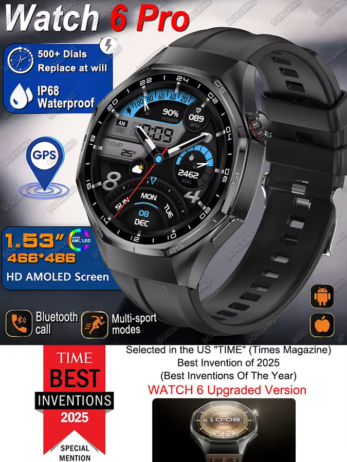 BOXUXING Watch 6 Pro GPS Smartwatch für Herren in Schwarz mit AMOLED-Bildschirm, Bluetooth-Anruf und IP68 Wasserdichtigkeit - Bild 5