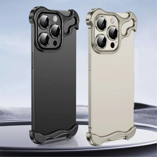 Luxus Alien Titan Legierung Stoßstange Schutzhülle für iPhone 15 14 13 12 Pro Max Plus mit Objektivschutz und Eckenschutz in Grau - Bild 1