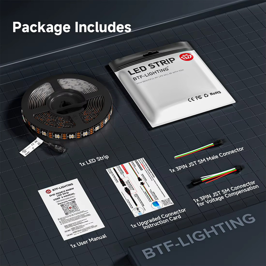 BTF-LIGHTING SK6812 RGBW LED-Streifen 4-in-1 RGBWW NW SMD5050, 12V, 5m, 60 LEDs/m, IP30, Multicolour - Bild 4