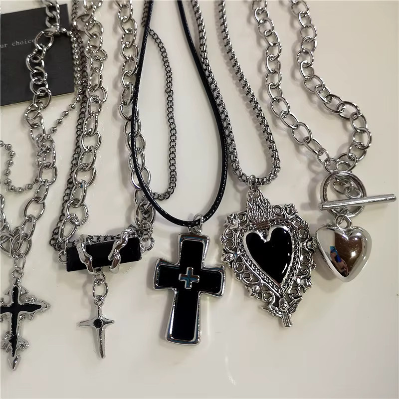 imixlot Halskette, Herz Kreuz Anhänger, Schwarz, Silber, Unisex - Bild 3