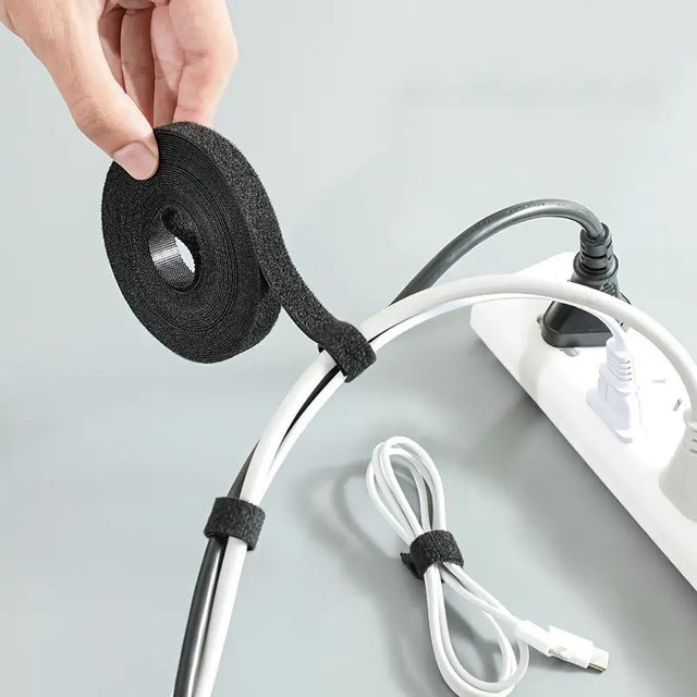Kabel-Organizer Set in Schwarz für Kabelmanagement und Drahtwickler mit Klebeband für Kopfhörer, Mauskabel und Smartphone-Schutz, 1-5 m - Bild 1