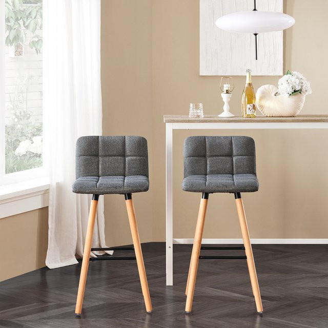 SoBuy 2er Set Barhocker mit Rücklehne in Dunkelgrau, gesteppte Polsterung, Sitzhöhe: 68 cm - Bild 1