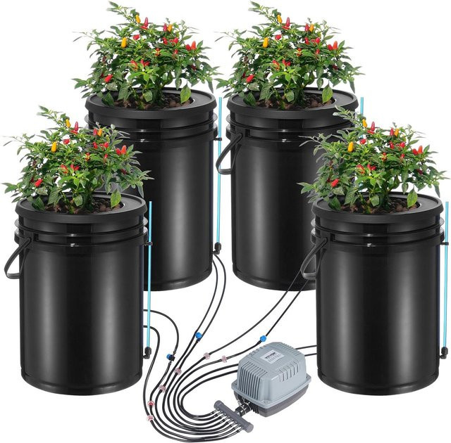 Buying Solutions MB DWC Hydroponik Anbausystem Deep Water Culture mit Tropfbewässerungs-Kit und 4 Eimern für Blattgemüse - Bild 1