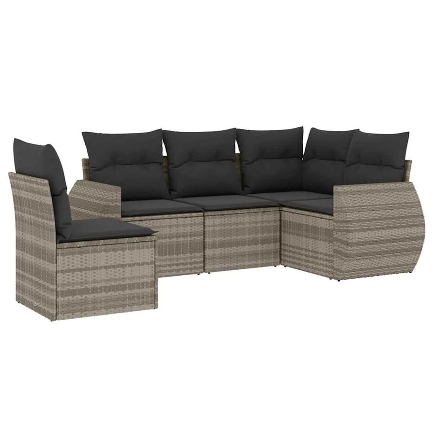 vidaXL 5-teilige Garten-Sofagarnitur in L-Form aus PE-Rattan mit Kissen in Hellgrau - Bild 2