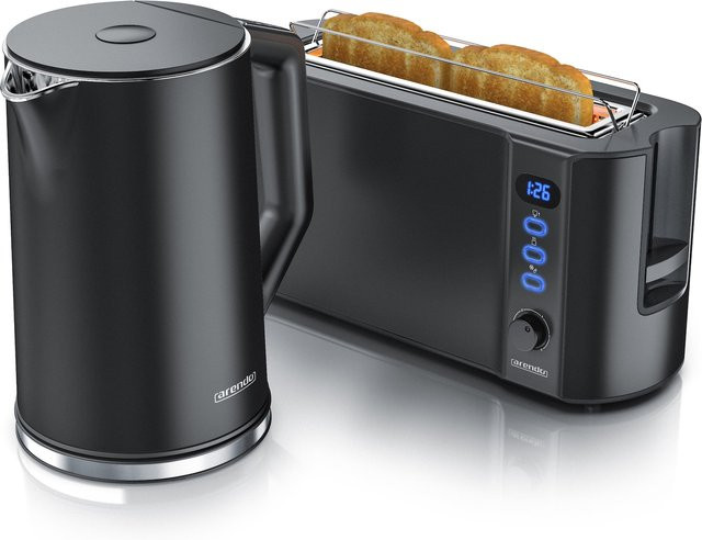 Arendo Frühstücksset bestehend aus Wasserkocher mit Temperatureinstellung und Langschlitztoaster in Schwarz - Bild 1