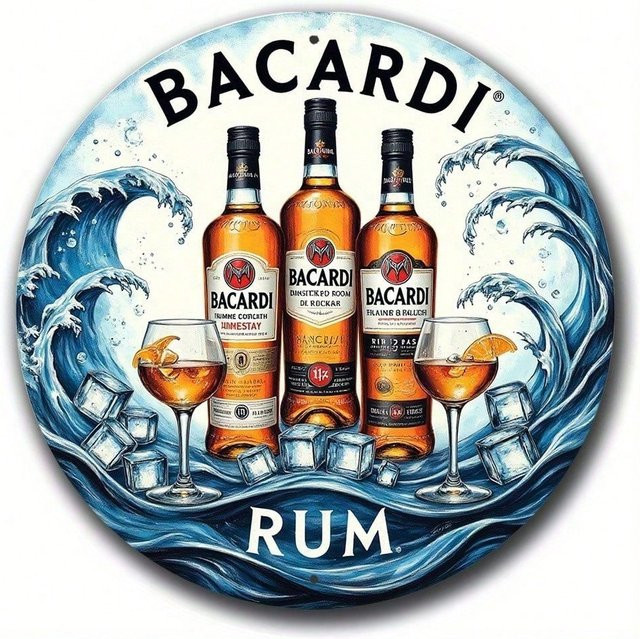 Bacardi Rum Metallschild CIFBUY Retro Wandkunst mit Ozeanwellen Design, Mehrfarbig, B/H: 20,32 x 20,32 cm - Bild 1