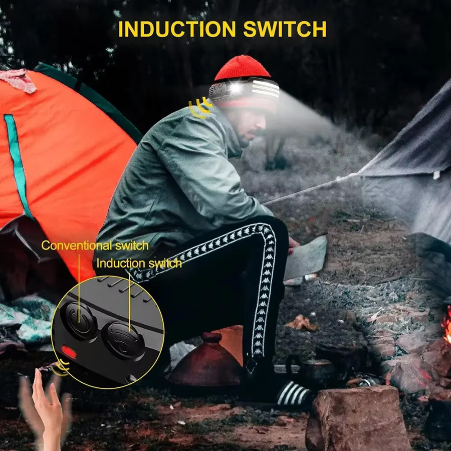 KDULIT LED COB Sensor-Flutlicht Arbeitsleuchte Schwarz, wiederaufladbare Wasserdichte Stirnlampe für Camping, Angeln und Outdoor-Einsätze - Bild 6