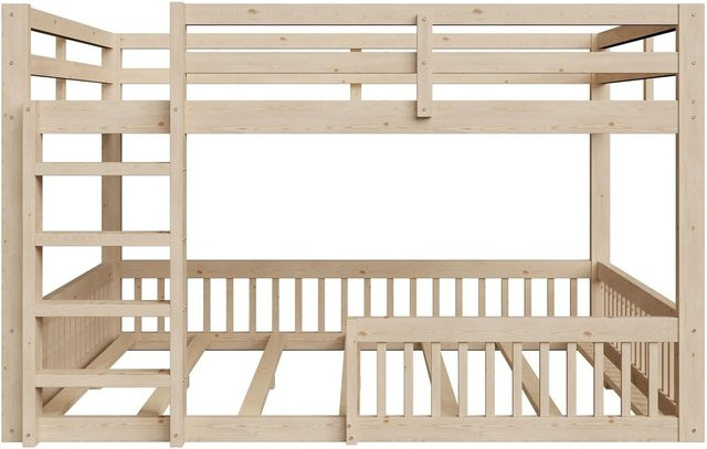 Merax Etagenbett für Kinder in Naturholz mit Geländer, B/T/H: 160 x 200 x 135 cm - Bild 1
