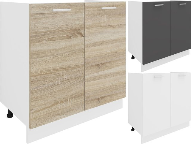 VCM Spülunterschrank Esilo in Weiß, moderner Küchenunterschrank mit zwei Drehtüren, H x B x T: 82 x 80 x 46 cm - Bild 1