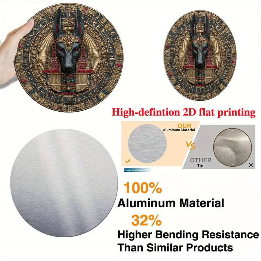Runde 2D-Wandkunst aus Aluminium mit Anubis-Design von CIFBUY, Durchmesser: 20 cm - Bild 3