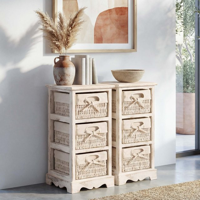 MCW 2er-Set Regal Kommode im Shabby-Look mit 3 Korbschubladen, Weiß, B/T/H: 58 x 25 x 28 cm - Bild 1