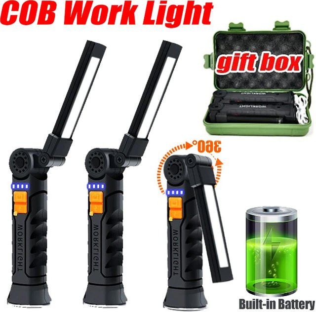 ZHIYU LED-Taschenlampe mit COB-Arbeitsleuchte und magnetischer Lanterna-Hängelampe, USB wiederaufladbar, Schwarz - Bild 1