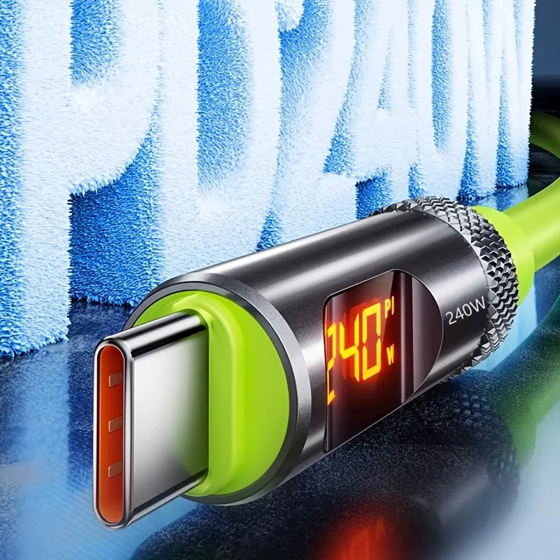 VBNM USB-C auf USB-C Schnellladekabel mit Digitalanzeige, 240 W, 480 Mbit/s, Aluminiumgehäuse, Schwarz - Bild 2