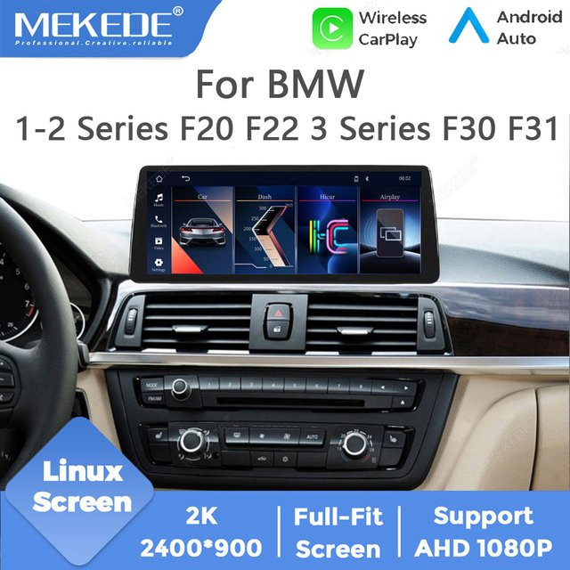 MEKEDE Linux Autoradio mit 12,3 Zoll Display für BMW 1er 2er 3er 4er Serie (F20 F21 F22 F23 F30 F31 F34 F32 F33 F36) mit kabellosem CarPlay und Android Auto, Schwarz - Bild 1