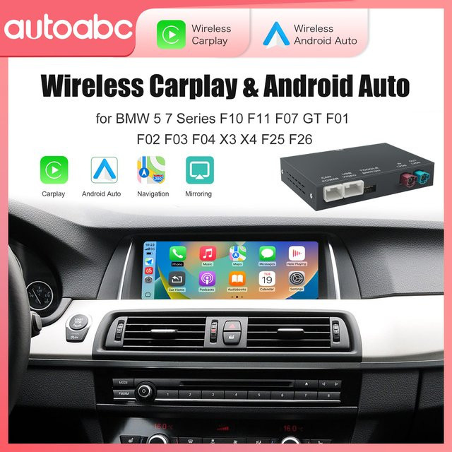 AUTOABC Kabelloses CarPlay und Android Auto Modul mit Mirror Link für BMW 5er 7er Serie F10 F11 F07 GT F01 F02 F03 F04 X3 X4 F25 F26 in Schwarz - Bild 1