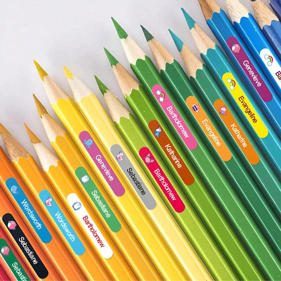 Personalisierte Namensaufkleber für Schulbedarf in Multicolour und Purple, individuelle Namensetiketten mit 3,6 cm Durchmesser zur Beschriftung von Wasserflaschen und Lunchboxen - Bild 3