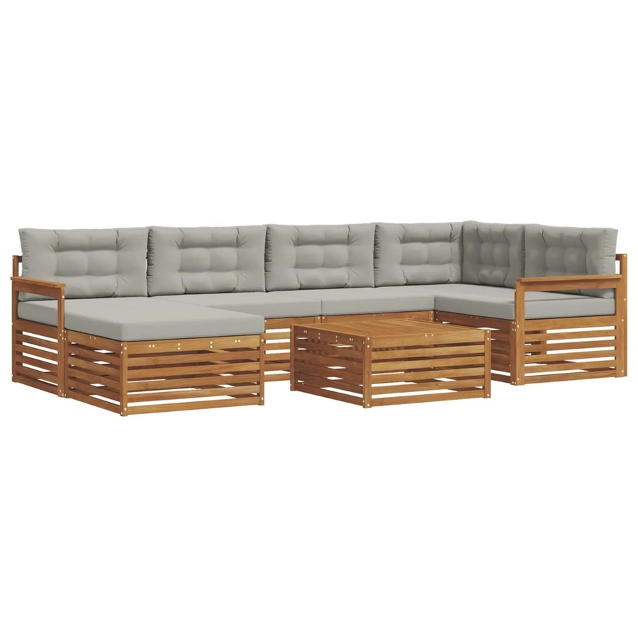 vidaXL Outdoor-Sofagarnitur L-Form aus Akazienholz mit Kissen, 19-teiliges Set, Natur und Hellgrau - Bild 2