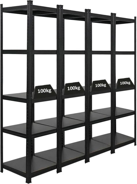 4er Set PROREGAL All Black Series Ragnar Schwerlastregal in Matt Schwarz, H x B x T: 180 x 45 x 45 cm, Fachlast 100 kg - Bild 1