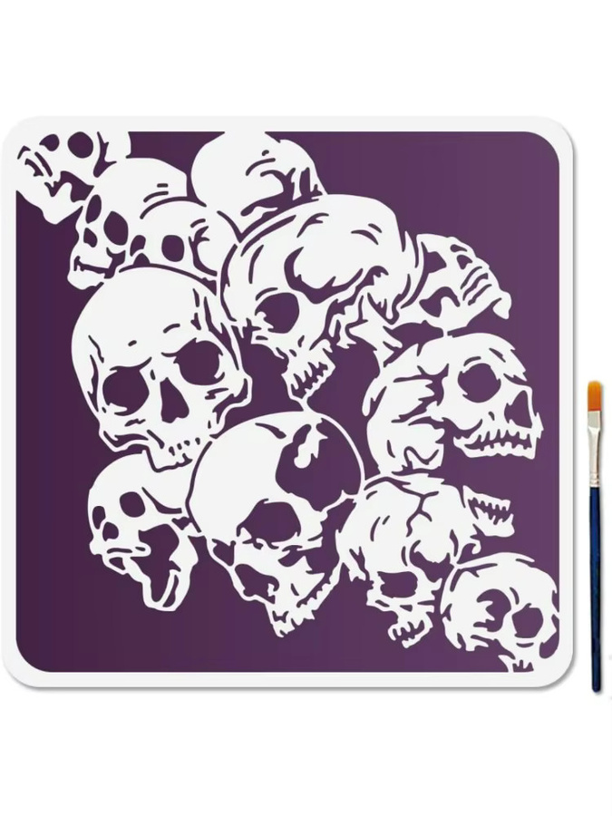 Wiederverwendbare Totenkopf-Schablone für Horror-Motive inklusive Pinsel, B/B/B: 30 x 30 x 30 cm - Bild 3