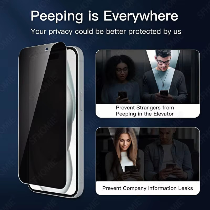 8 Stück SFHOMIE Anti-Spionage Displayschutzfolie aus gehärtetem Glas für iPhone 11 12 13 14 15 16 17 Pro Max Plus 16e 17 Air 17e Sichtschutzfolie - Bild 5