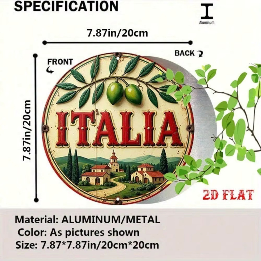 CIFBUY Vintage Metall-Blechschild Italienische Villa Olivenküche Wandkunst Rustikale Retro-Dekoration, B/H: 20,32 x 20,32 cm, Mehrfarbig - Bild 2