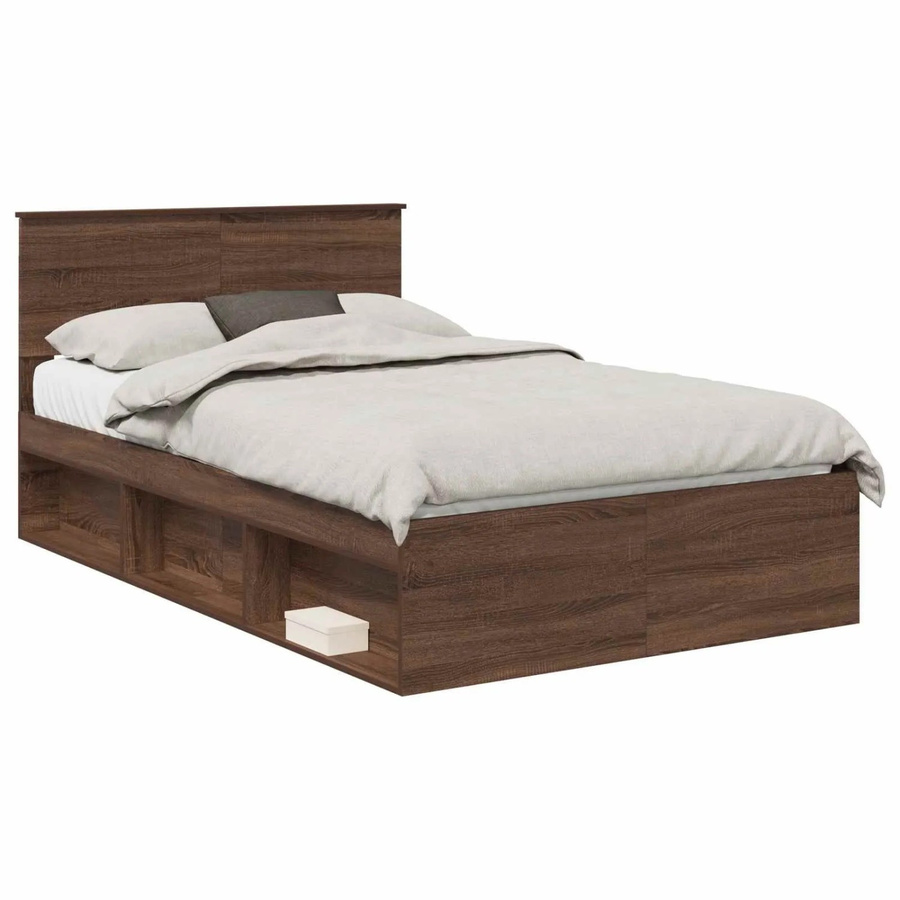 vidaXL Bettrahmen aus massivem Kiefernholz in Eiche Braun, minimalistisches Design, Breite: 120 cm, Länge: 200 cm - Bild 2