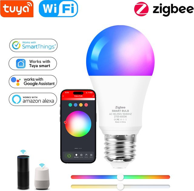 Coolo Smart LED-Glühbirne E27 mit Zigbee 3.0 und Tuya Wifi, RGB+WW+CW Multicolour, 18W, kompatibel mit Amazon Alexa und Google Assistant - Bild 1