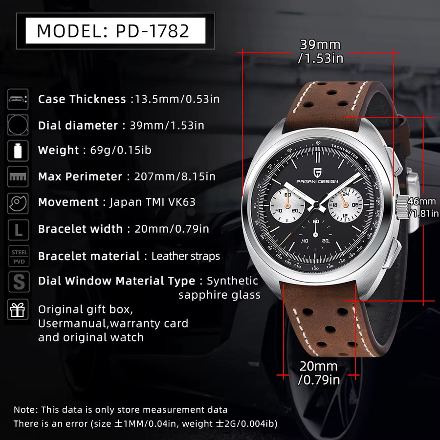 PAGANI DESIGN Chronograph Armbanduhr, Quarz, Edelstahl, Leder, Herren - Bild 6