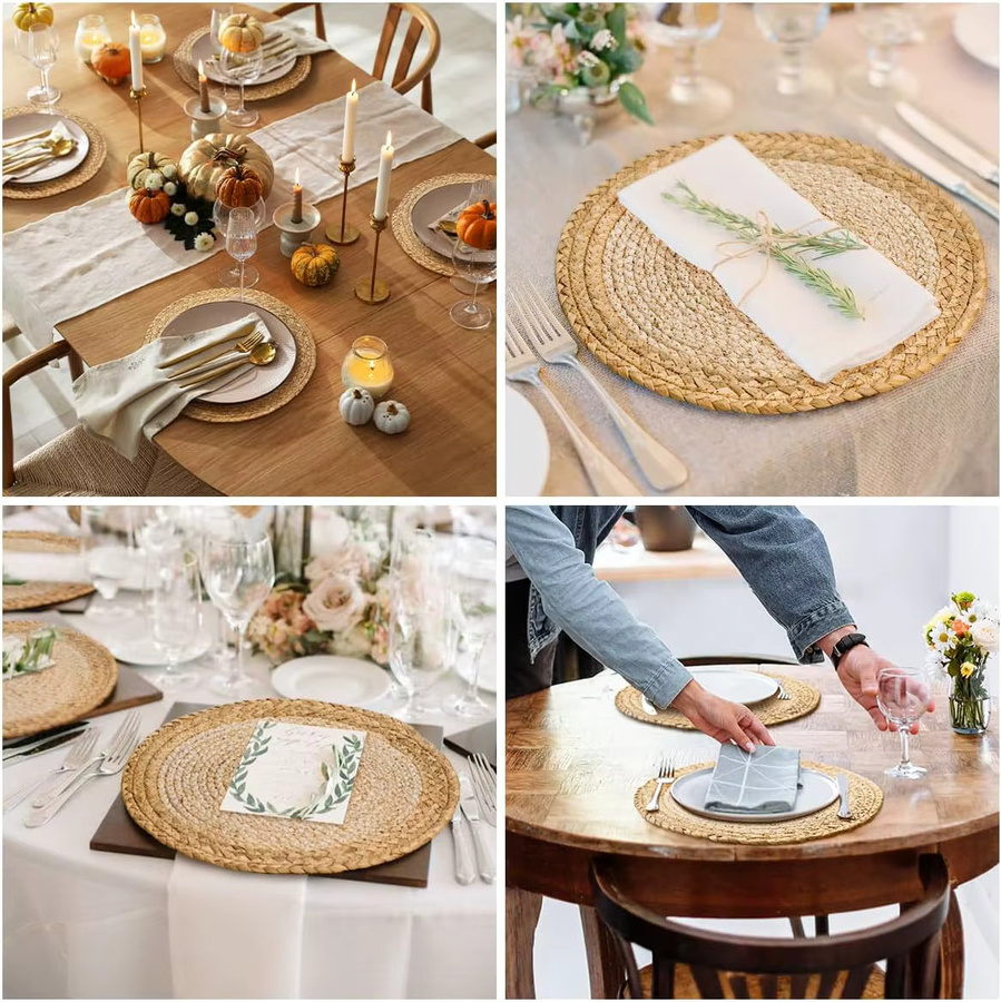Rundes Tischset aus Rattan im Boho-Stil, 1 Stück, Farbe: Beige/Braun, Durchmesser: 30,48 cm - Bild 4