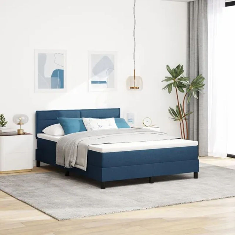 vidaXL Boxspringbett mit Matratze und Kopfteil in Blau aus Stoff, B/T/H: 140 x 190 x 88 cm - Bild 1