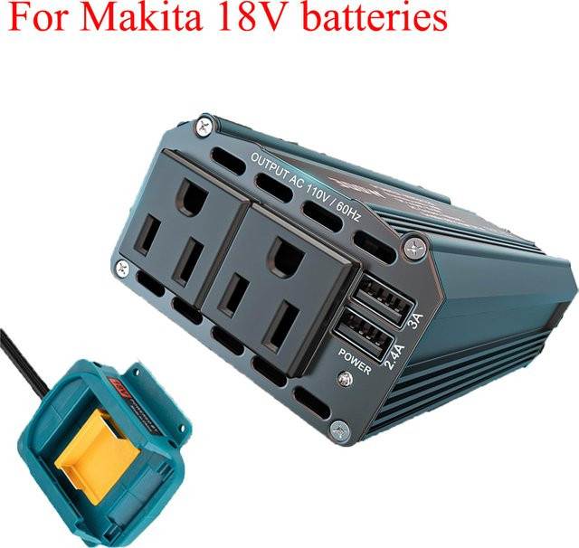 Tragbarer 300 W Outdoor-Arbeitsadapter als intelligenter Wechselrichter und Transformator in Schwarz, kompatibel mit Makita, DeWalt und Milwaukee 18/20 V Akkus - Bild 1