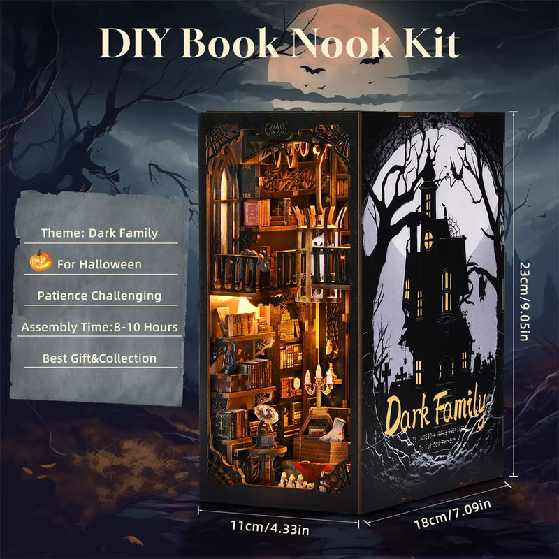 ASLOWSNAIL Book Nook Kit Dark Family DIY Holzpuzzle im Gothic-Stil für Halloween, schwarzes Modell für das Bücherregal als dekorative Buchstütze - Bild 4