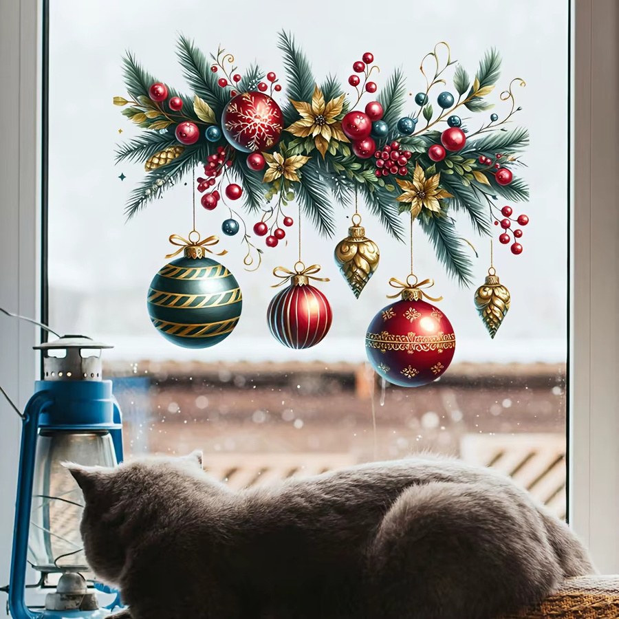 DUTRIEUX Weihnachtsszenenaufkleber aus PVC mit Tannenzapfen und Beeren in Mehrfarbig für Fenster, Türen und Wände - Bild 2