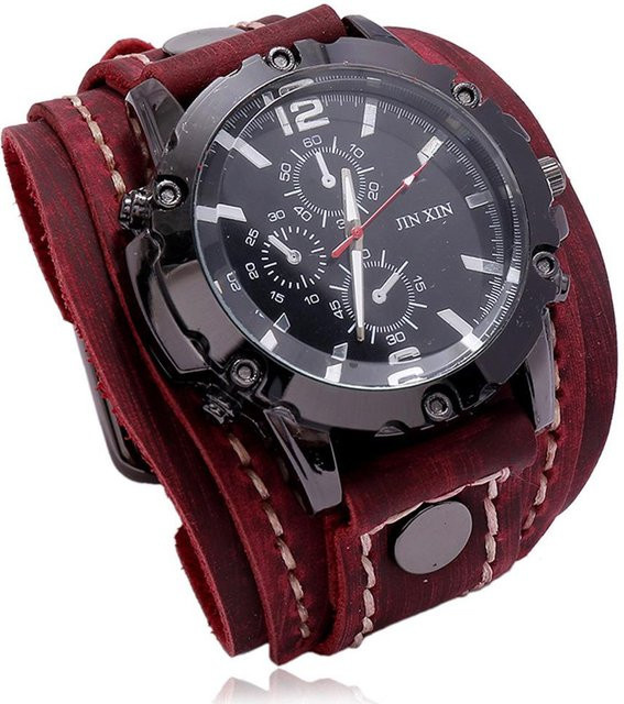 Herrenuhr, Quarz, Lederarmband, rot, Vintage - Bild 1