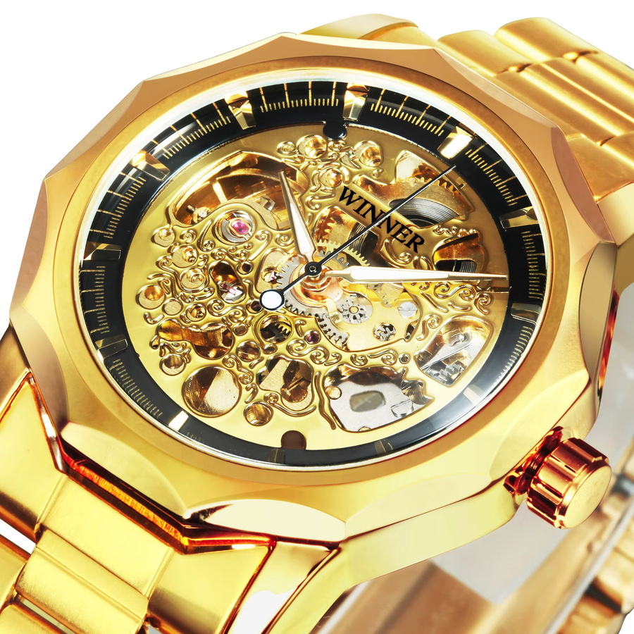 WINNER Armbanduhr Automatik, Gold, Edelstahlarmband, Herren, Leuchtzeiger - Bild 2